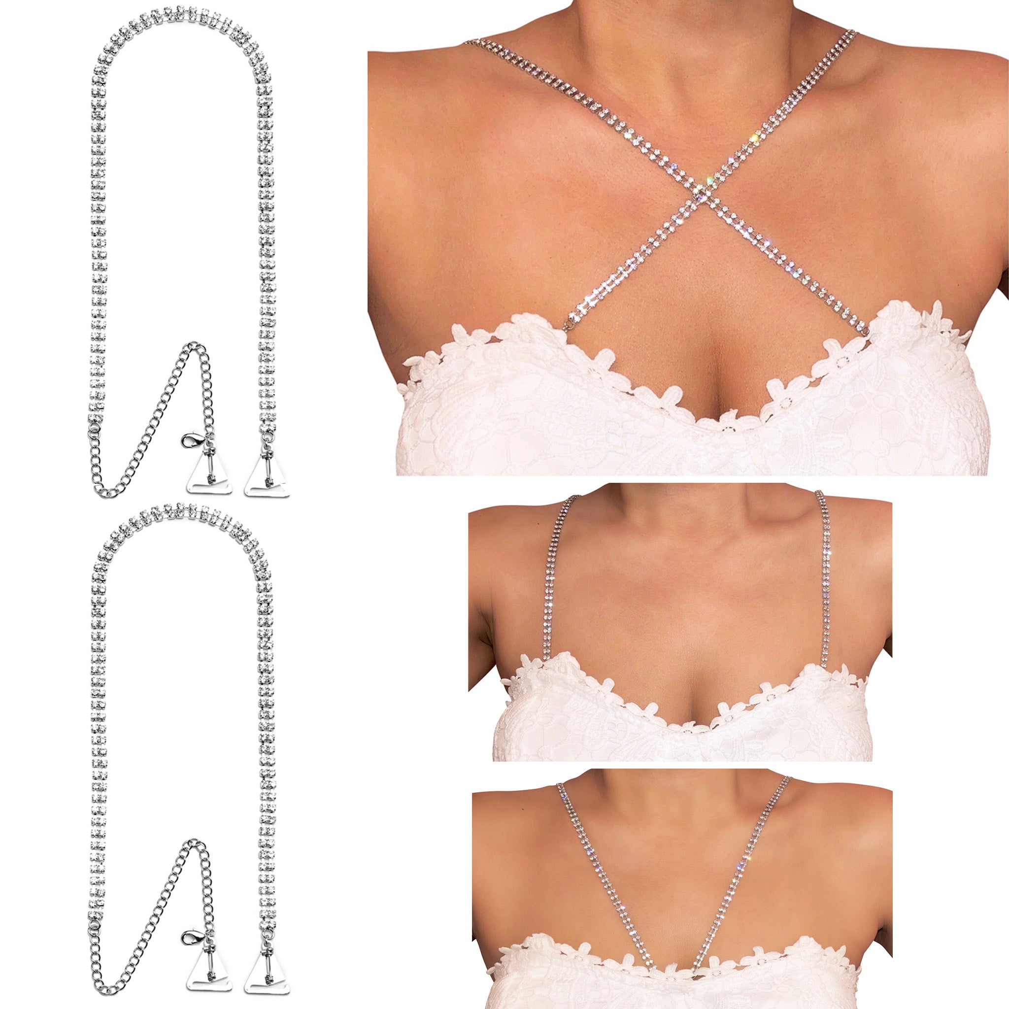 Rhinestone Bra Straps Shoulder Dress Straps Crystals Alternative to Clear  Straps 